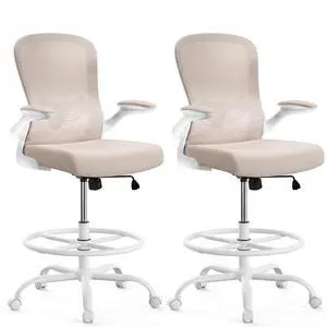 ErGear Drafting Chair,Tall Office Chair with Flip-Up Armrests, High Desk Chair Adjustable Height and Adjustable Footrest Ring, Ergonomic Standing Desk Chair with Lumbar Support, Khaki,2 Pack ErGear Drafting Chair,Tall Office Chair with Flip-Up Armrests, High Desk Chair Adjustable Height and Adjustable Footrest Ring, Ergonomic Standing Desk Chair with Lumbar Support, Khaki,2 Pack
