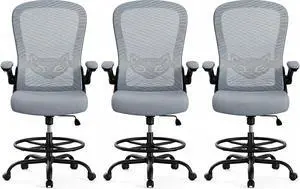 ErGear Drafting Chair,Tall Office Chair with Flip-Up Armrests, High Desk Chair Adjustable Height and Adjustable Footrest Ring, Ergonomic Standing Desk Chair with Lumbar Support, Blue,3 Pack ErGear Drafting Chair,Tall Office Chair with Flip-Up Armrests, High Desk Chair Adjustable Height and Adjustable Footrest Ring, Ergonomic Standing Desk Chair with Lumbar Support, Blue,3 Pack