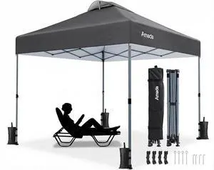 Amada 10x10 Pop Up Canopy Tent, 1-Button Push Easy-up Outdoor Canopy Beach Tent with 3-Height Adjustable Waterproof Shade Shelter, Wheeled STO-N-Go Bag 8 Stakes, 4 SandBags (10×10ft, Dark Gray) Amada 10x10 Pop Up Canopy Tent, 1-Button Push Easy-up Outdoor Canopy Beach Tent with 3-Height Adjustable Waterproof Shade Shelter, Wheeled STO-N-Go Bag 8 Stakes, 4 SandBags (10×10ft, Dark Gray)