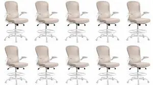 ErGear Drafting Chair,Tall Office Chair with Flip-Up Armrests, High Desk Chair Adjustable Height and Adjustable Footrest Ring, Ergonomic Standing Desk Chair with Lumbar Support, Khaki,10 Pack ErGear Drafting Chair,Tall Office Chair with Flip-Up Armrests, High Desk Chair Adjustable Height and Adjustable Footrest Ring, Ergonomic Standing Desk Chair with Lumbar Support, Khaki,10 Pack