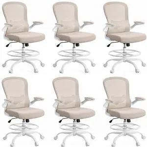 ErGear Drafting Chair,Tall Office Chair with Flip-Up Armrests, High Desk Chair Adjustable Height and Adjustable Footrest Ring, Ergonomic Standing Desk Chair with Lumbar Support, Khaki,6 Pack ErGear Drafting Chair,Tall Office Chair with Flip-Up Armrests, High Desk Chair Adjustable Height and Adjustable Footrest Ring, Ergonomic Standing Desk Chair with Lumbar Support, Khaki,6 Pack