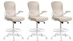 ErGear Drafting Chair,Tall Office Chair with Flip-Up Armrests, High Desk Chair Adjustable Height and Adjustable Footrest Ring, Ergonomic Standing Desk Chair with Lumbar Support, Khaki,3 Pack ErGear Drafting Chair,Tall Office Chair with Flip-Up Armrests, High Desk Chair Adjustable Height and Adjustable Footrest Ring, Ergonomic Standing Desk Chair with Lumbar Support, Khaki,3 Pack