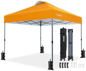 Amada 10x10 Pop Up Canopy - Center Lock One Push Instant Setup Wheeled Gazebo Outdoor Canopy Beach Tent with STO-N-Go Bag 8 Stakes & 4 Sand Bags, 3-Height Adjustable Shade Shelter (10x10ft, Orange) Amada 10x10 Pop Up Canopy - Center Lock One Push Instant Setup Wheeled Gazebo Outdoor Canopy Beach Tent with STO-N-Go Bag 8 Stakes & 4 Sand Bags, 3-Height Adjustable Shade Shelter (10x10ft, Orange)