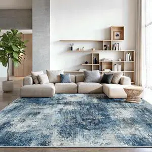 AMADA HOMEFURNISHING 9x12 Area Rugs for Living Room, Modern Large Area Rugs with Non-Slip Backing & Low Pile, Neutral Soft Washable Rug for Nursery, Bedroom, Dinning Room, Playroom, Navy Blue AMADA HOMEFURNISHING 9x12 Area Rugs for Living Room, Modern Large Area Rugs with Non-Slip Backing & Low Pile, Neutral Soft Washable Rug for Nursery, Bedroom, Dinning Room, Playroom, Navy Blue