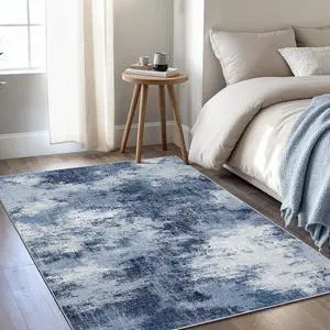 3x5 Area Rug for Bedroom, Modern Abstract Washable Rug with Non-Slip Backing & Low Pile Indoor Carpet for Living Room Dorm Bedside Entryway Office, Dark Blue 3x5 Area Rug for Bedroom, Modern Abstract Washable Rug with Non-Slip Backing & Low Pile Indoor Carpet for Living Room Dorm Bedside Entryway Office, Dark Blue