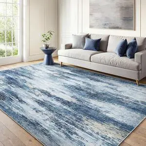 6x9 Area Rugs for Living Room, Modern Abstract Washable Rug with Non-Slip Backing & Low Pile Indoor Carpet for Nursery Room, Bedroom and Dinning Room, Blue 6x9 Area Rugs for Living Room, Modern Abstract Washable Rug with Non-Slip Backing & Low Pile Indoor Carpet for Nursery Room, Bedroom and Dinning Room, Blue