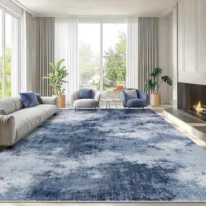 AMADA HOMEFURNISHING 8x10 Area Rugs for Living Room, Modern Washable Rug with Non-Slip Backing & Low Pile, Large Rug with Abstract Print Pattern for Bedroom, Dinning Room,Home Office, Dark Blue AMADA HOMEFURNISHING 8x10 Area Rugs for Living Room, Modern Washable Rug with Non-Slip Backing & Low Pile, Large Rug with Abstract Print Pattern for Bedroom, Dinning Room,Home Office, Dark Blue