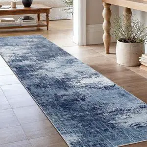 Runner Rugs for Hallway 2'6"x8', Modern Abstract Machine Washable Runners for Kitchen Entryway Bathroom Bedroom, Low Pile Lightweight Thin Non Slip Runner Rug, Dark Blue Runner Rugs for Hallway 2'6"x8', Modern Abstract Machine Washable Runners for Kitchen Entryway Bathroom Bedroom, Low Pile Lightweight Thin Non Slip Runner Rug, Dark Blue