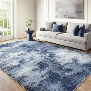 6x9 Area Rugs for Living Room, Modern Abstract Washable Rug with Non-Slip Backing & Low Pile Indoor Carpet for Nursery Room, Bedroom and Dinning Room, Dark Blue 6x9 Area Rugs for Living Room, Modern Abstract Washable Rug with Non-Slip Backing & Low Pile Indoor Carpet for Nursery Room, Bedroom and Dinning Room, Dark Blue