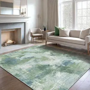 6x9 Area Rugs for Living Room, Modern Abstract Washable Rug with Non-Slip Backing & Low Pile Indoor Carpet for Nursery Room, Bedroom and Dinning Room, Green 6x9 Area Rugs for Living Room, Modern Abstract Washable Rug with Non-Slip Backing & Low Pile Indoor Carpet for Nursery Room, Bedroom and Dinning Room, Green