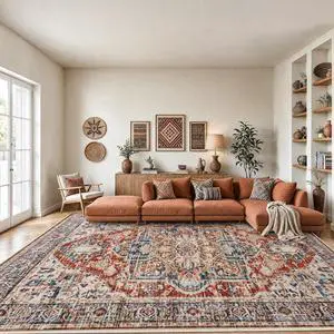 AMADA HOMEFURNISHING 9x12 Washable Area Rug, Low-Profile Large Area Rug with Non-Slip Backing & Durable Edge Binding, Vintage Large Rugs for Living Room, Bedroom & Dinning Room AMADA HOMEFURNISHING 9x12 Washable Area Rug, Low-Profile Large Area Rug with Non-Slip Backing & Durable Edge Binding, Vintage Large Rugs for Living Room, Bedroom & Dinning Room