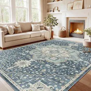AMADA HOMEFURNISHING 9x12 Washable Area Rug, Low-Profile Large Area Rug with Non-Slip Backing & Durable Edge Binding, Vintage Large Rugs for Living Room, Bedroom & Dining Room AMADA HOMEFURNISHING 9x12 Washable Area Rug, Low-Profile Large Area Rug with Non-Slip Backing & Durable Edge Binding, Vintage Large Rugs for Living Room, Bedroom & Dining Room