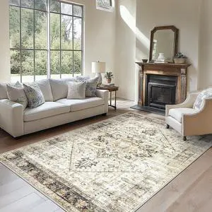 AMADA HOMEFURNISHING 6x9 Area Rugs, Blue Low-Profile Washable Rug with Non-Slip Backing & Durable Edge Binding, Vintage Rugs for Living Room, Bedroom, Dinning Room AMADA HOMEFURNISHING 6x9 Area Rugs, Blue Low-Profile Washable Rug with Non-Slip Backing & Durable Edge Binding, Vintage Rugs for Living Room, Bedroom, Dinning Room