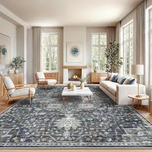 AMADA HOMEFURNISHING 10x14 Washable Area Rug, Low-Profile Large Area Rug with Non-Slip Backing & Durable Edge Binding, Vintage Large Rugs for Living Room, Bedroom & Dining Room AMADA HOMEFURNISHING 10x14 Washable Area Rug, Low-Profile Large Area Rug with Non-Slip Backing & Durable Edge Binding, Vintage Large Rugs for Living Room, Bedroom & Dining Room