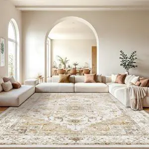 AMADA HOMEFURNISHING 10x14 Washable Area Rug, Low-Profile Large Area Rug with Non-Slip Backing & Durable Edge Binding, Vintage Large Rugs for Living Room, Bedroom & Dinning Room AMADA HOMEFURNISHING 10x14 Washable Area Rug, Low-Profile Large Area Rug with Non-Slip Backing & Durable Edge Binding, Vintage Large Rugs for Living Room, Bedroom & Dinning Room