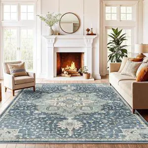 AMADA HOMEFURNISHING Washable Area Rugs, Low-Profile Washable Rug with Non-Slip Backing & Durable Edge Binding, Vintage Rugs for Living Room, Bedroom, Dinning Room (6x9, Blue/Yellow) AMADA HOMEFURNISHING Washable Area Rugs, Low-Profile Washable Rug with Non-Slip Backing & Durable Edge Binding, Vintage Rugs for Living Room, Bedroom, Dinning Room (6x9, Blue/Yellow)