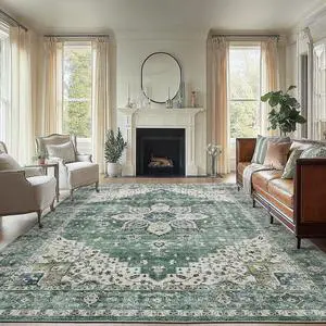 AMADA HOMEFURNISHING 8x10 Area Rug, Washable Low-Profile Large Area Rug with Non-Slip Backing & Durable Edge Binding, Vintage Large Rugs for Living Room, Bedroom AMADA HOMEFURNISHING 8x10 Area Rug, Washable Low-Profile Large Area Rug with Non-Slip Backing & Durable Edge Binding, Vintage Large Rugs for Living Room, Bedroom