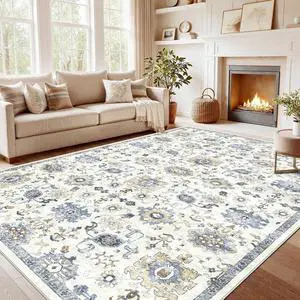 AMADA HOMEFURNISHING 10x14 Washable Area Rug, Low-Profile Large Area Rug with Non-Slip Backing & Durable Edge Binding, Vintage Large Rugs for Living Room, Bedroom & Dining Room AMADA HOMEFURNISHING 10x14 Washable Area Rug, Low-Profile Large Area Rug with Non-Slip Backing & Durable Edge Binding, Vintage Large Rugs for Living Room, Bedroom & Dining Room