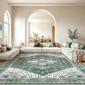 AMADA HOMEFURNISHING 10x14 Washable Area Rug, Low-Profile Large Area Rug with Non-Slip Backing & Durable Edge Binding, Vintage Large Rugs for Living Room, Bedroom & Dining Room AMADA HOMEFURNISHING 10x14 Washable Area Rug, Low-Profile Large Area Rug with Non-Slip Backing & Durable Edge Binding, Vintage Large Rugs for Living Room, Bedroom & Dining Room
