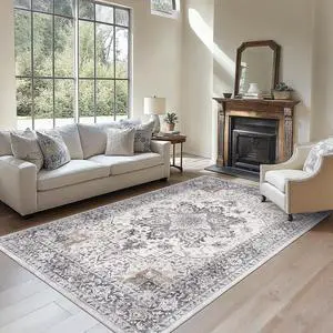 AMADA HOMEFURNISHING 6x9 Area Rugs, Blue Low-Profile Washable Rug with Non-Slip Backing & Durable Edge Binding, Vintage Rugs for Living Room, Bedroom, Dinning Room AMADA HOMEFURNISHING 6x9 Area Rugs, Blue Low-Profile Washable Rug with Non-Slip Backing & Durable Edge Binding, Vintage Rugs for Living Room, Bedroom, Dinning Room