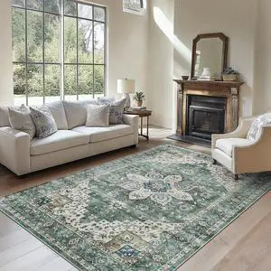 AMADA HOMEFURNISHING 6x9 Area Rug, Washable Low-Profile Large Area Rug with Non-Slip Backing & Durable Edge Binding, Vintage Large Rugs for Living Room, Bedroom AMADA HOMEFURNISHING 6x9 Area Rug, Washable Low-Profile Large Area Rug with Non-Slip Backing & Durable Edge Binding, Vintage Large Rugs for Living Room, Bedroom