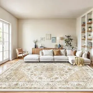 AMADA HOMEFURNISHING 9x12 Area Rugs, Low-Profile Large Washable Area Rug with Non-Slip Backing & Durable Edge Binding, Vintage Rugs for Living Room, Bedroom & Dinning Room AMADA HOMEFURNISHING 9x12 Area Rugs, Low-Profile Large Washable Area Rug with Non-Slip Backing & Durable Edge Binding, Vintage Rugs for Living Room, Bedroom & Dinning Room