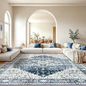AMADA HOMEFURNISHING 10x14 Washable Area Rug, Low-Profile Large Area Rug with Non-Slip Backing & Durable Edge Binding, Vintage Large Rugs for Living Room, Bedroom & Dinning Room AMADA HOMEFURNISHING 10x14 Washable Area Rug, Low-Profile Large Area Rug with Non-Slip Backing & Durable Edge Binding, Vintage Large Rugs for Living Room, Bedroom & Dinning Room