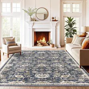 AMADA HOMEFURNISHING 6x9 Area Rugs, Blue Low-Profile Washable Rug with Non-Slip Backing & Durable Edge Binding, Vintage Rugs for Living Room, Bedroom, Dining Room AMADA HOMEFURNISHING 6x9 Area Rugs, Blue Low-Profile Washable Rug with Non-Slip Backing & Durable Edge Binding, Vintage Rugs for Living Room, Bedroom, Dining Room
