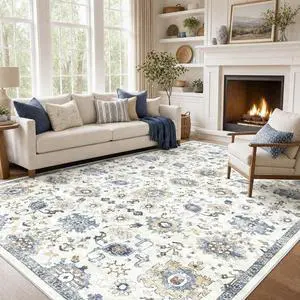 AMADA HOMEFURNISHING 9x12 Washable Area Rug, Low-Profile Large Area Rug with Non-Slip Backing & Durable Edge Binding, Vintage Large Rugs for Living Room, Bedroom & Dining Room AMADA HOMEFURNISHING 9x12 Washable Area Rug, Low-Profile Large Area Rug with Non-Slip Backing & Durable Edge Binding, Vintage Large Rugs for Living Room, Bedroom & Dining Room