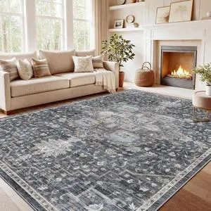 AMADA HOMEFURNISHING 9x12 Washable Area Rug, Low-Profile Large Area Rug with Non-Slip Backing & Durable Edge Binding, Vintage Large Rugs for Living Room, Bedroom & Dining Room AMADA HOMEFURNISHING 9x12 Washable Area Rug, Low-Profile Large Area Rug with Non-Slip Backing & Durable Edge Binding, Vintage Large Rugs for Living Room, Bedroom & Dining Room