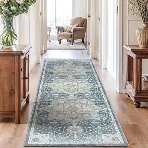 AMADA HOMEFURNISHING 2'6"x8' Washable Area Rug, Low-Profile Entryway Rug with Non-Slip Backing & Durable Edge Binding, Vintage Rug Pattern, Small Rugs for Entryway, Kitchen & Living Room AMADA HOMEFURNISHING 2'6"x8' Washable Area Rug, Low-Profile Entryway Rug with Non-Slip Backing & Durable Edge Binding, Vintage Rug Pattern, Small Rugs for Entryway, Kitchen & Living Room