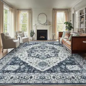 AMADA HOMEFURNISHING 9x12 Area Rug, Washable Low-Profile Large Area Rug with Non-Slip Backing & Durable Edge Binding, Vintage Large Rugs for Living Room, Bedroom AMADA HOMEFURNISHING 9x12 Area Rug, Washable Low-Profile Large Area Rug with Non-Slip Backing & Durable Edge Binding, Vintage Large Rugs for Living Room, Bedroom