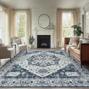 AMADA HOMEFURNISHING 8x10 Area Rug, Washable Low-Profile Large Area Rug with Non-Slip Backing & Durable Edge Binding, Vintage Large Rugs for Living Room, Bedroom AMADA HOMEFURNISHING 8x10 Area Rug, Washable Low-Profile Large Area Rug with Non-Slip Backing & Durable Edge Binding, Vintage Large Rugs for Living Room, Bedroom