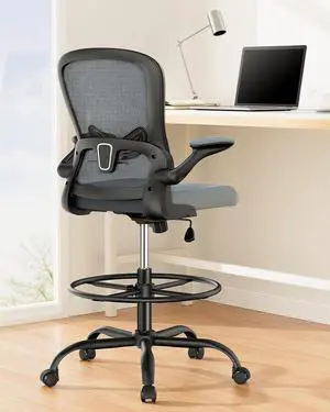 ErGear Drafting Chair,Tall Office Chair with Flip-Up Armrests, High Desk Chair Adjustable Height and Adjustable Footrest Ring, Ergonomic Standing Desk Chair with Lumbar Support, Blue ErGear Drafting Chair,Tall Office Chair with Flip-Up Armrests, High Desk Chair Adjustable Height and Adjustable Footrest Ring, Ergonomic Standing Desk Chair with Lumbar Support, Blue