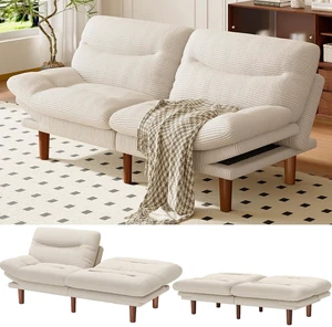 Amada Convertible Corduroy Futon Sofa Bed, 66 inch, White Amada Convertible Corduroy Futon Sofa Bed, 66 inch, White