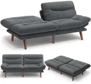 Amada 75" Convertible Futon Sofa Bed, Corduroy Folding Futon Set with Adjustable Backrest &Armrests, Recliner Lounge for Living Room, Apartment or Office, Solid Wood Frame, Loveseat Sofa -Dark Grey Amada 75" Convertible Futon Sofa Bed, Corduroy Folding Futon Set with Adjustable Backrest &Armrests, Recliner Lounge for Living Room, Apartment or Office, Solid Wood Frame, Loveseat Sofa -Dark Grey