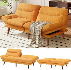 Amada 66" Convertible Futon Sofa Bed, Corduroy Folding Futon Set with Adjustable Backrest &Armrests, Recliner Lounge for Living Room, Apartment or Office, Solid Wood Frame, Loveseat Sofa - Orange Amada 66" Convertible Futon Sofa Bed, Corduroy Folding Futon Set with Adjustable Backrest &Armrests, Recliner Lounge for Living Room, Apartment or Office, Solid Wood Frame, Loveseat Sofa - Orange