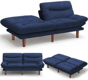 Amada 66" Convertible Futon Sofa Bed, Corduroy Folding Futon Set with Adjustable Backrest &Armrests, Recliner Lounge for Living Room, Apartment or Office, Solid Wood Frame, Loveseat Sofa - Blue Amada 66" Convertible Futon Sofa Bed, Corduroy Folding Futon Set with Adjustable Backrest &Armrests, Recliner Lounge for Living Room, Apartment or Office, Solid Wood Frame, Loveseat Sofa - Blue