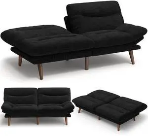 Amada 66" Convertible Futon Sofa Bed, Corduroy Folding Futon Set with Adjustable Backrest &Armrests, Recliner Lounge for Living Room, Apartment or Office, Solid Wood Frame, Loveseat Sofa - Black Amada 66" Convertible Futon Sofa Bed, Corduroy Folding Futon Set with Adjustable Backrest &Armrests, Recliner Lounge for Living Room, Apartment or Office, Solid Wood Frame, Loveseat Sofa - Black