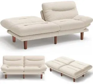 Pipishell Futon Sofa Bed, Convertible Corduroy Space Saving Couch with Adjustable Back & Armrests, Sleeper Sofa for Small Apartments, Office, Guest Room (White 66inch) Pipishell Futon Sofa Bed, Convertible Corduroy Space Saving Couch with Adjustable Back & Armrests, Sleeper Sofa for Small Apartments, Office, Guest Room (White 66inch)