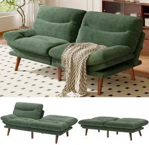 AMADA 66"Convertible Futon Sofa Bed, Corduroy Folding Futon Set with Adjustable Backrest &Armrests, Recliner Lounge for Living Room, Apartment or Office, Solid Wood Frame, Loveseat Sofa -Forest Green AMADA 66"Convertible Futon Sofa Bed, Corduroy Folding Futon Set with Adjustable Backrest &Armrests, Recliner Lounge for Living Room, Apartment or Office, Solid Wood Frame, Loveseat Sofa -Forest Green