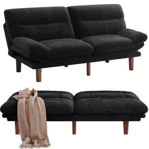 Pipishell Futon Sofa Bed, 66 Inch Corduroy Futon Couch Convertible with Adjustable Backrest and Armrests, Recliner Sleeper Sofa for Small Spaces, Living Room, Office, Guest Room (Black, 66 Inch) Pipishell Futon Sofa Bed, 66 Inch Corduroy Futon Couch Convertible with Adjustable Backrest and Armrests, Recliner Sleeper Sofa for Small Spaces, Living Room, Office, Guest Room (Black, 66 Inch)