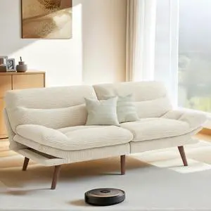 Pipishell Futon Sofa Bed, 66 Inch Corduroy Futon Couch Convertible with Adjustable Backrest and Armrests, Recliner Sleeper Sofa for Small Spaces, Living Room, Office, Guest Room (White, 66 Inch) Pipishell Futon Sofa Bed, 66 Inch Corduroy Futon Couch Convertible with Adjustable Backrest and Armrests, Recliner Sleeper Sofa for Small Spaces, Living Room, Office, Guest Room (White, 66 Inch)