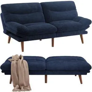Pipishell Futon Sofa Bed, 66 Inch Corduroy Futon Couch Convertible with Adjustable Backrest and Armrests, Recliner Sleeper Sofa for Small Spaces, Living Room, Office, Guest Room (Blue, 66 Inch) Pipishell Futon Sofa Bed, 66 Inch Corduroy Futon Couch Convertible with Adjustable Backrest and Armrests, Recliner Sleeper Sofa for Small Spaces, Living Room, Office, Guest Room (Blue, 66 Inch)