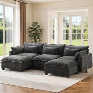 Pipishell 110.6" Modular Sectional Sofa, U Shaped Cloud Couch with Movable Ottoman, 5-Seat Chenille Deep Seat Cloud Modular Sectional Sofa with Throw Pillows for Living Room & Apartment, Grey Pipishell 110.6" Modular Sectional Sofa, U Shaped Cloud Couch with Movable Ottoman, 5-Seat Chenille Deep Seat Cloud Modular Sectional Sofa with Throw Pillows for Living Room & Apartment, Grey