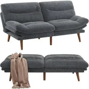 Pipishell Futon Sofa Bed, 66 Inch Corduroy Futon Couch Convertible with Adjustable Backrest and Armrests, Recliner Sleeper Sofa for Living Room, Office, Guest Room (Soft Grey) Pipishell Futon Sofa Bed, 66 Inch Corduroy Futon Couch Convertible with Adjustable Backrest and Armrests, Recliner Sleeper Sofa for Living Room, Office, Guest Room (Soft Grey)