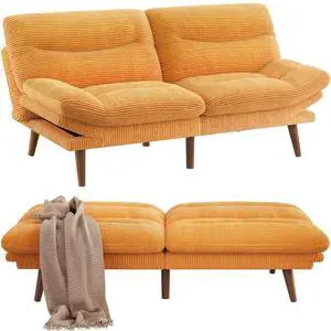Pipishell Futon Sofa Bed, 66 Inch Corduroy Futon Couch Convertible with Adjustable Backrest and Armrests, Recliner Sleeper Sofa for Small Spaces, Living Room, Office, Guest Room (Yellow, 66 Inch) Pipishell Futon Sofa Bed, 66 Inch Corduroy Futon Couch Convertible with Adjustable Backrest and Armrests, Recliner Sleeper Sofa for Small Spaces, Living Room, Office, Guest Room (Yellow, 66 Inch)