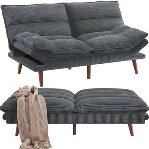 Pipishell Futon Sofa Bed, Convertible Futon Adjustable Backrest & Armrests, Corduroy Sleeper Couch for Small Spaces, Living Room, Office, Guest Room (Asphalt Grey, 66 Inch) Pipishell Futon Sofa Bed, Convertible Futon Adjustable Backrest & Armrests, Corduroy Sleeper Couch for Small Spaces, Living Room, Office, Guest Room (Asphalt Grey, 66 Inch)