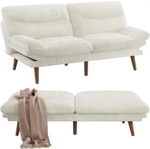 Pipishell Futon Sofa Bed, Modern 66" Futon Couch Convertible to Bed & Lounger, Compact Size, Corduroy Loveseat, Durable Construction - Fits Small Spaces, Apartments,Study Room (Beige White, 66 Inch) Pipishell Futon Sofa Bed, Modern 66" Futon Couch Convertible to Bed & Lounger, Compact Size, Corduroy Loveseat, Durable Construction - Fits Small Spaces, Apartments,Study Room (Beige White, 66 Inch)