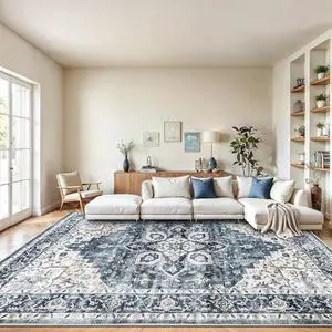 AMADA HOMEFURNISHING 9x12 Washable Area Rug, Low-Profile Large Area Rug with Non-Slip Backing & Durable Edge Binding, Vintage Large Rugs for Living Room, Bedroom & Dinning Room AMADA HOMEFURNISHING 9x12 Washable Area Rug, Low-Profile Large Area Rug with Non-Slip Backing & Durable Edge Binding, Vintage Large Rugs for Living Room, Bedroom & Dinning Room